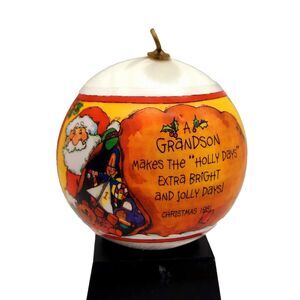 Vtg Hallmark Tree Trimmer Grandson 1981 Santa Christmas Satin Ball Ornament